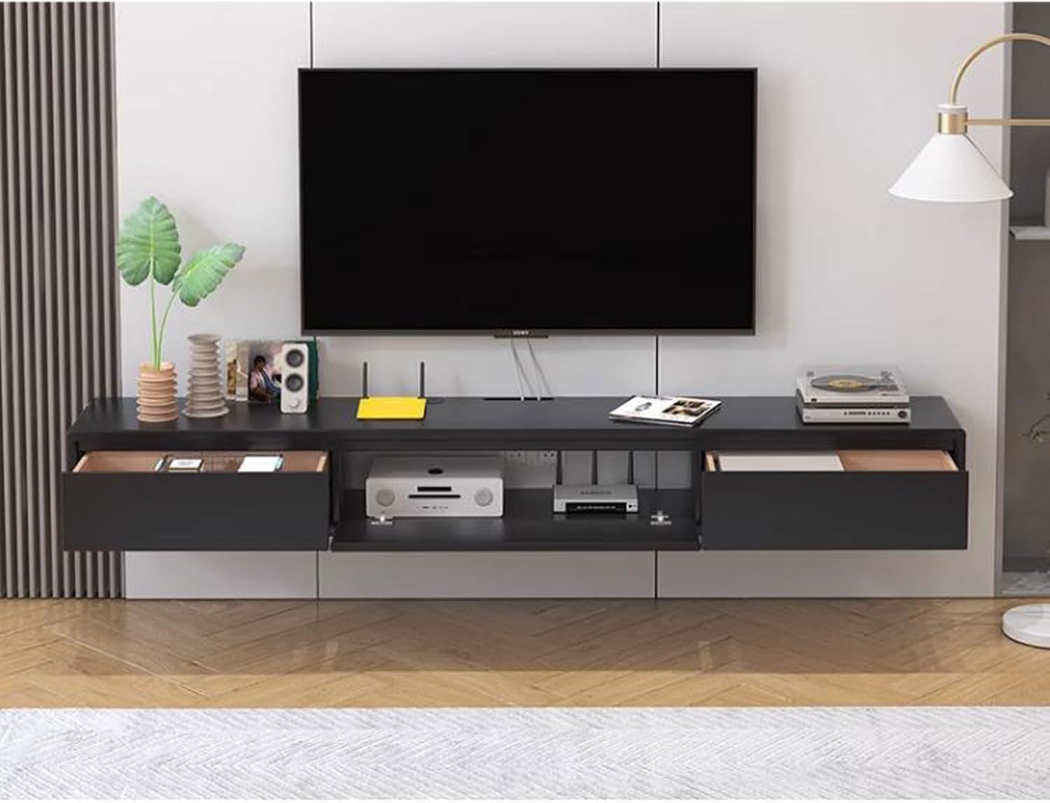 Wall Shelf Wall mounted TV Cabinet Floating Shelf TV Console Audio-visual Equipment Shelves Office Storage Cabinet Book Shelf Gaming Shelf TV Stands Entertainment Center Hanging Cabinets Black