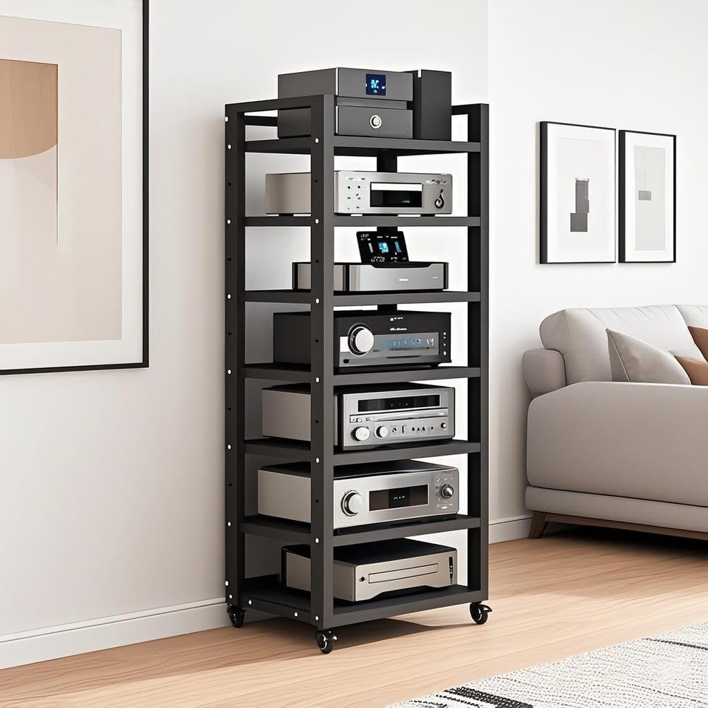 7-Tier Heavy Duty Audio Component Rack 140cm Tall - HiFi Amplifier Rack/Audio-Video Shelving - CD Record Player Stereo Receiver AV Equipment Cabinet Display Stand,A