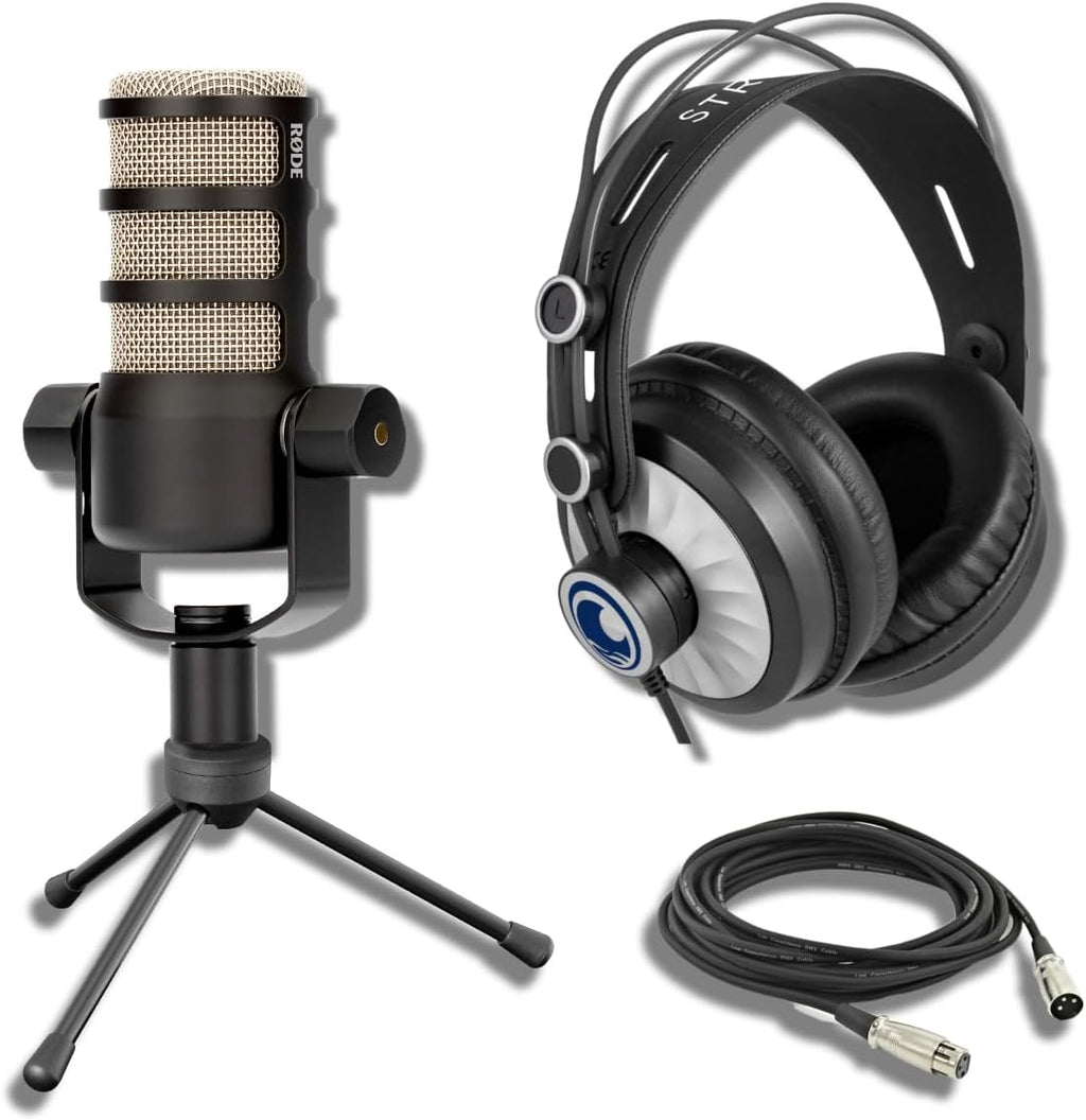 Rode PodMic Dynamic Podcast Microphone with StreamEye Cans50 Podcast Headphones, Tripod Desktop Mic Stand and XLR Cable