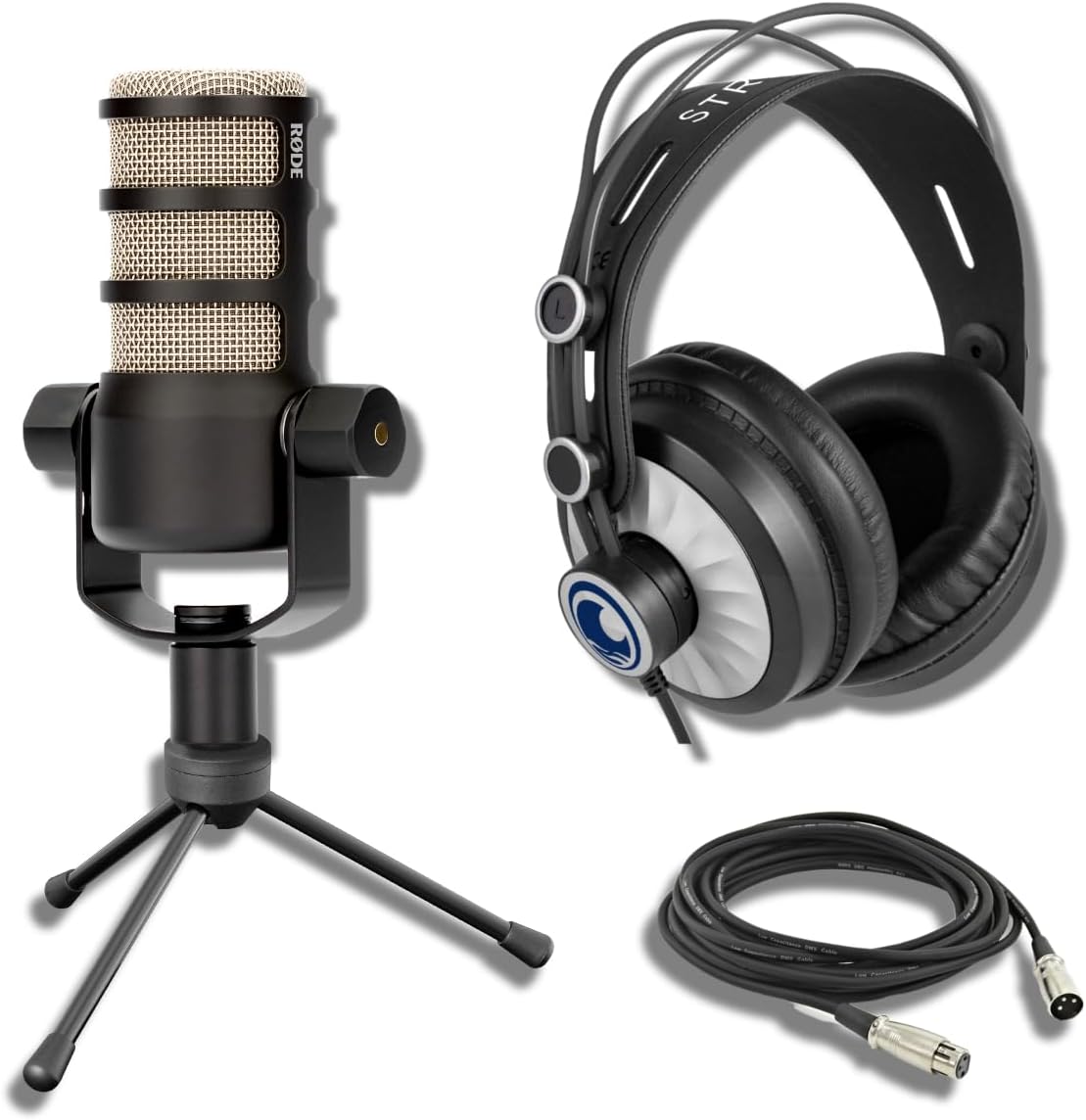 Rode PodMic Dynamic Podcast Microphone with StreamEye Cans50 Podcast Headphones, Tripod Desktop Mic Stand and XLR Cable