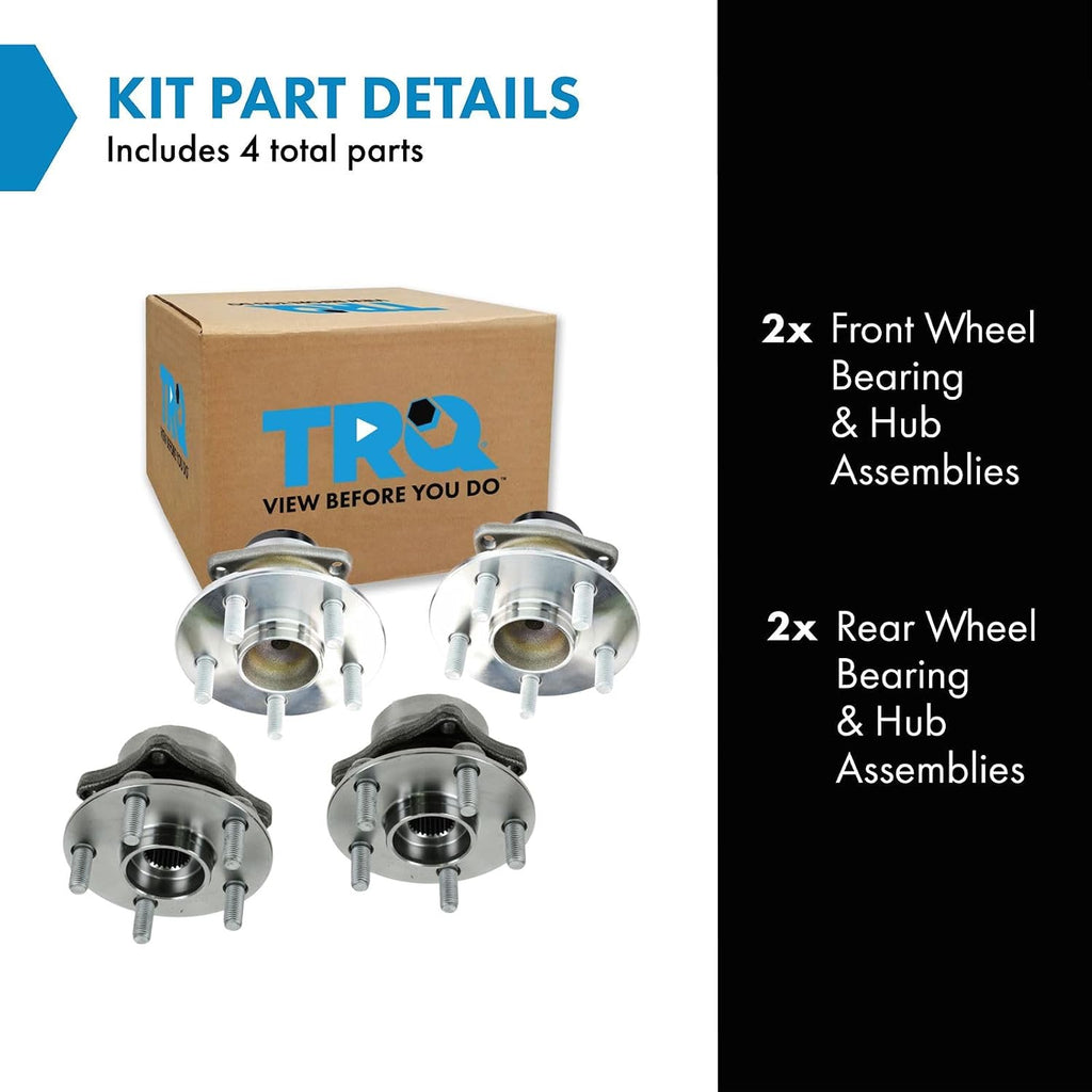 TRQ 2 Piece Front Rear Wheel Bearing & Hub Assembly Set Compatible with 2004-2009 Toyota Prius