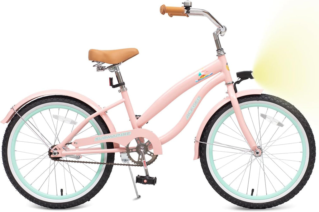 ACEGER Girls Beach Cruiser Bike for Kids 5-13 Years Old, 16' 18' 20' 24' Single Speed Kids Bicycle Included Coaster Brake, Front and Rear Reflectors, 24' 7 Speeds with Dual Brakes