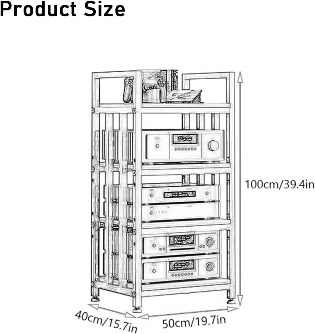 Movable Media Stand 4 Tier Furniture Media Stand Audio Rack DVD CD Player Stand Power Amplifier Equipment Cabinet with Height Adjustable Wooden Shelf