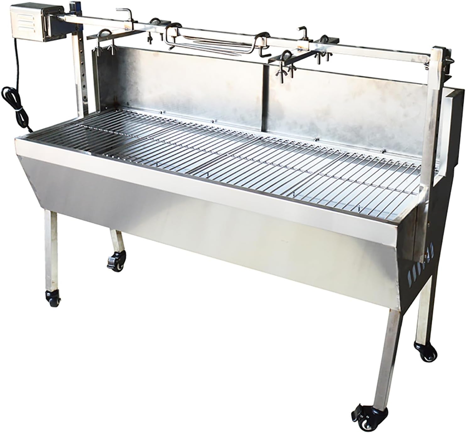 46 Inch BBQ Rotisserie Grill Roaster Stainless Steel Barbecue Charcoal Grill with Back Cover Automatic Rotary Pig Lamb Spit Kit 15W 110V