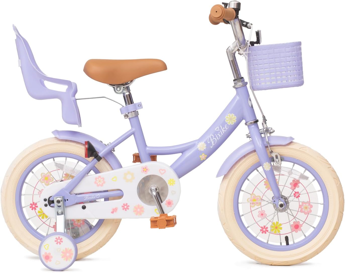 Bixike Girls Bike with Basket for Toddlers and Kids Aged 3-14 Years Old, 12 14 16 18 Inch with Training Wheels & Doll Seat, 20 Inch with Kickstand & Rear Rack, Princess Style Bicycle for Gift.