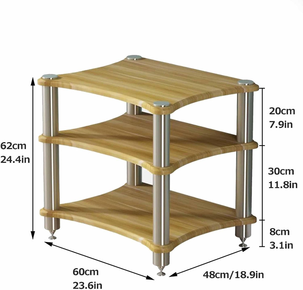 Pomelo Wood AV Media Stand, Audio Component Rack & Amplifier Shelf, Wooden Stereo Cabinet, Entertainment Tower, Small Audio-Video Shelving (60x48x62cm)