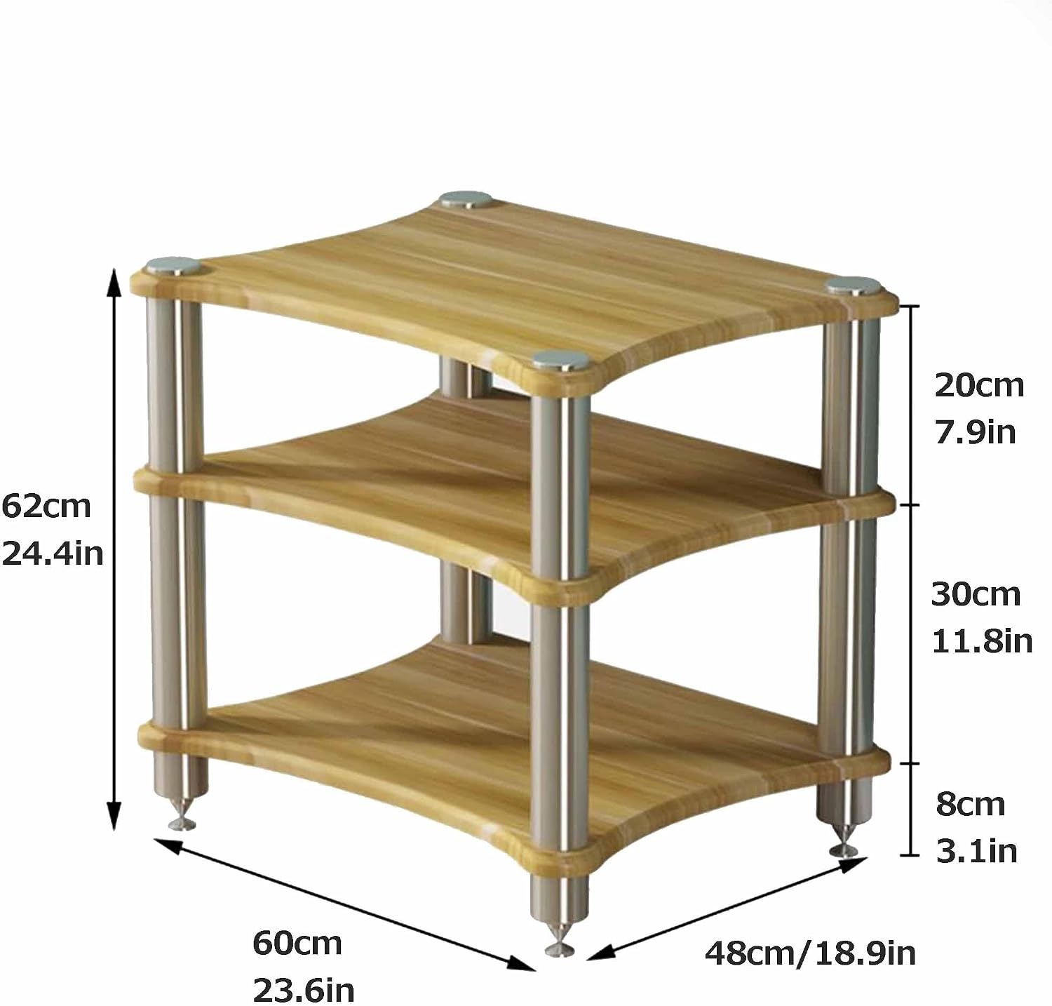 Pomelo Wood AV Media Stand, Audio Component Rack & Amplifier Shelf, Wooden Stereo Cabinet, Entertainment Tower, Small Audio-Video Shelving (60x48x62cm)