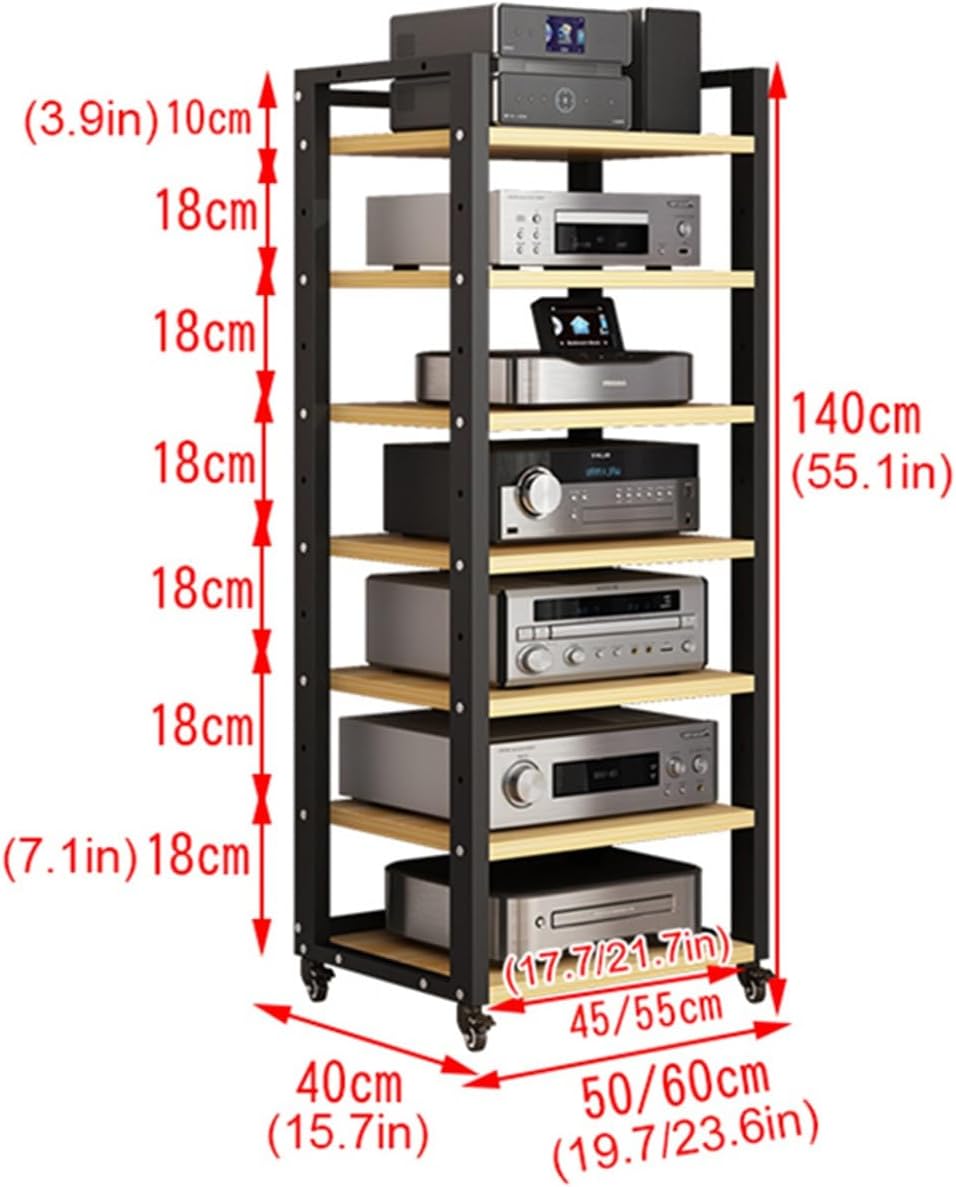 7-Tier Media Stand Entertainment Center for Audio Video Components, Stereo Equipment, Gaming Consoles, Streaming Devices, Movable Open Storage Rack with Height Adjustable Wooden Shelf (Color : C, Si