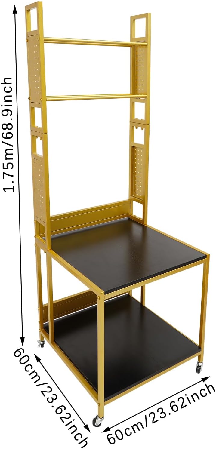 3D Printer Stand with Filaments Storage, 2-Tier 3D Printer Table Cart Desk with Wheels for Workshop Studio Office, 23.6' X 23.6' X 69', 110lbs Capacity (Gold)