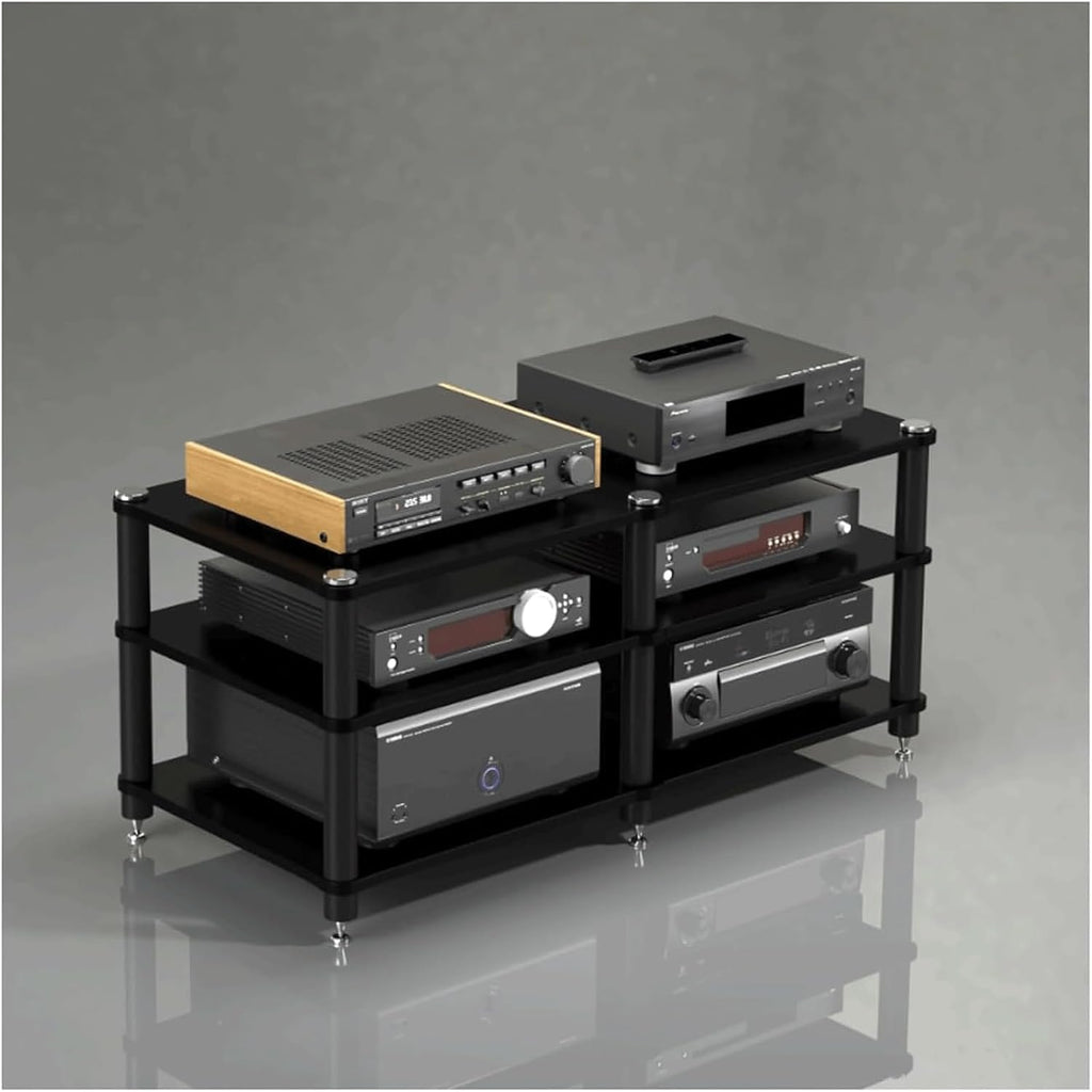 Audio Rack Multi Layer Stereo Rack Audio Equipment Rack Wooden Audio Rack Cabinet AV Cabinet Durable Audio Component Rack Media Rack(Nero,3 Tier)
