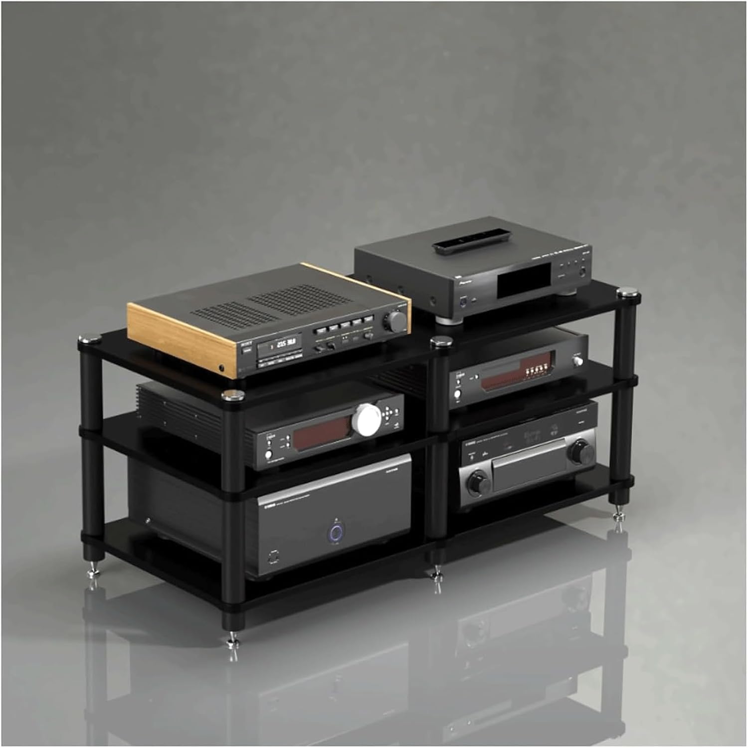 Audio Rack Multi Layer Stereo Rack Audio Equipment Rack Wooden Audio Rack Cabinet AV Cabinet Durable Audio Component Rack Media Rack(Nero,3 Tier)