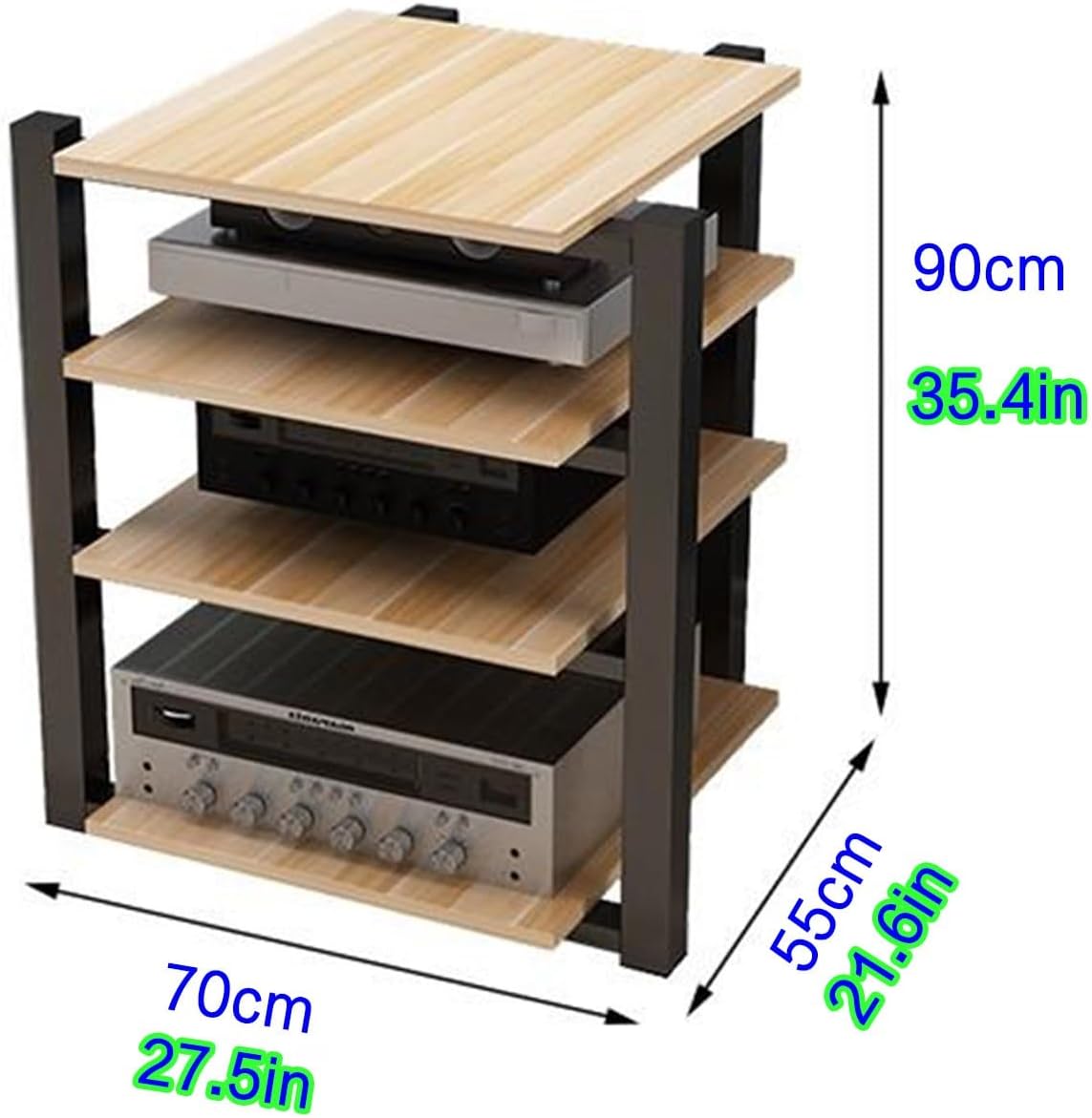 Modern Audio Video Media Storage Cabinet, Black AV Stand, Stereo Tower Rack for Entertainment Center, 70x55x90cm - Stylish Media Organizer for Home Theater.