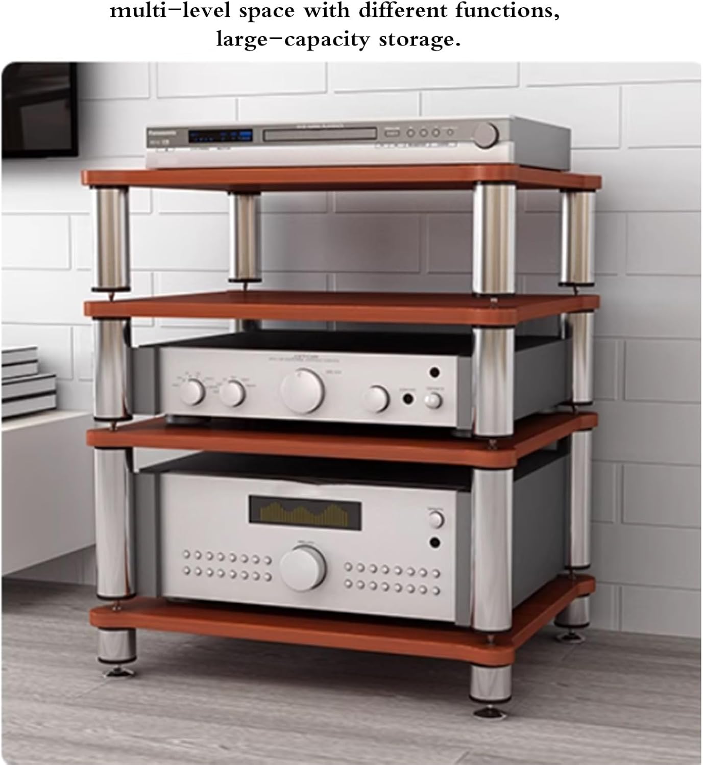 Professional Hi-Fi Rack Amplifier Stand AV Equipment Shelf, 2/3/4-Tier Audio Storage Cabinet with Anti-Vibration Feet for Receiver Turntable Speaker Home Theater(Brown,60 * 48 * 80cm(4Tier))