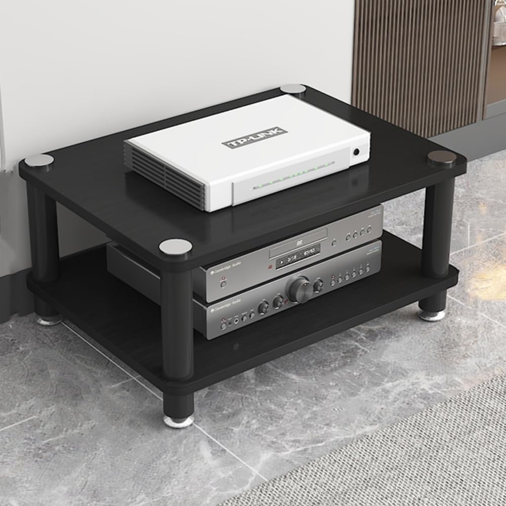 Audio Component Rack 1/2/3/4-Layer HiFi Audio Cabinet AV Media Storage Shelves Open Stereo Cabinet for HiFi Audio Equipment(Black,2 Tier/60x40x30cm)