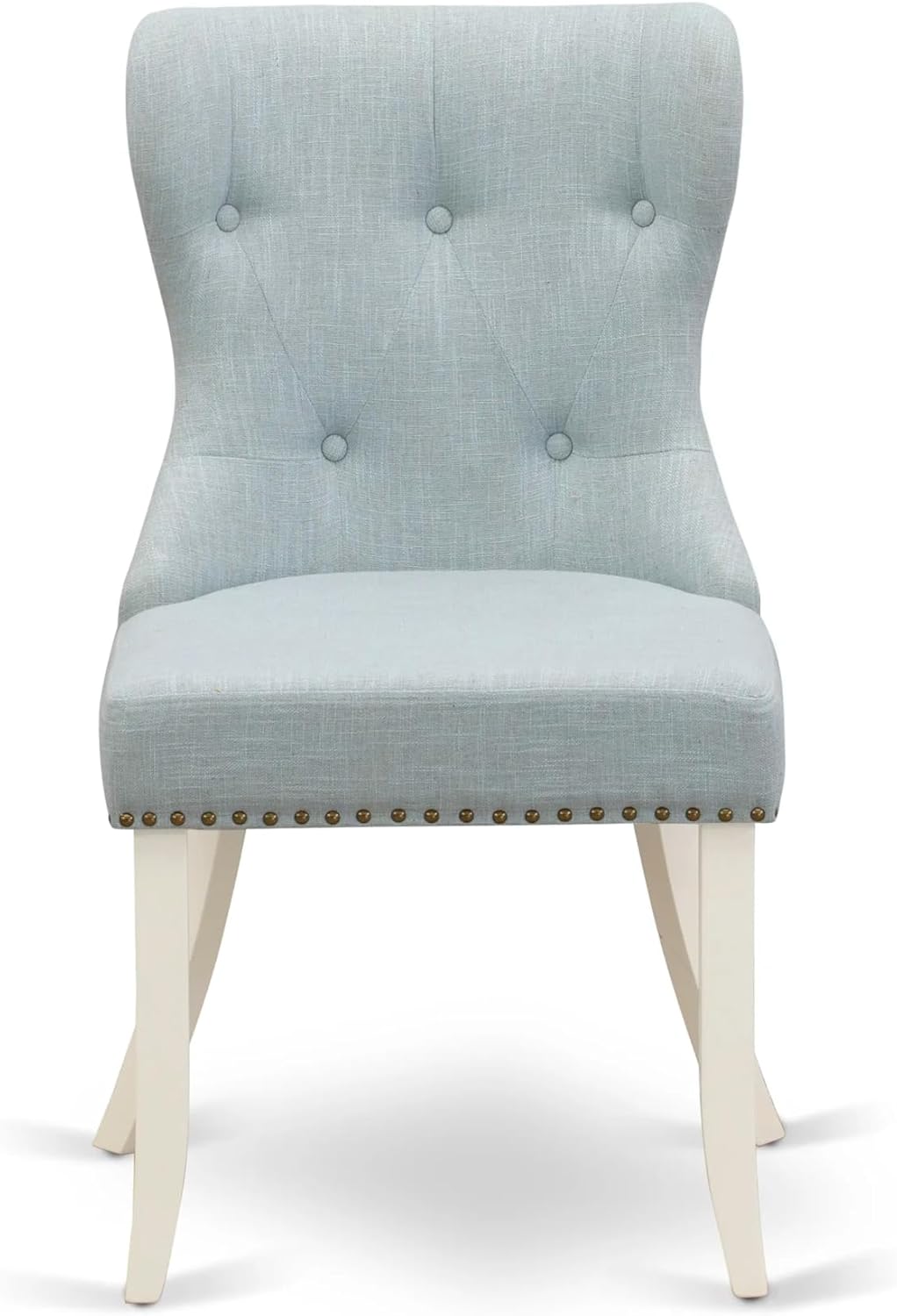 East West Furniture AMSI3-LWH-15 3 Piece Dining Table Set for Small Spaces Contains a Round Kitchen Table with Pedestal and 2 Baby Blue Linen Fabric Parsons Chairs, 36x36 Inch, Linen White