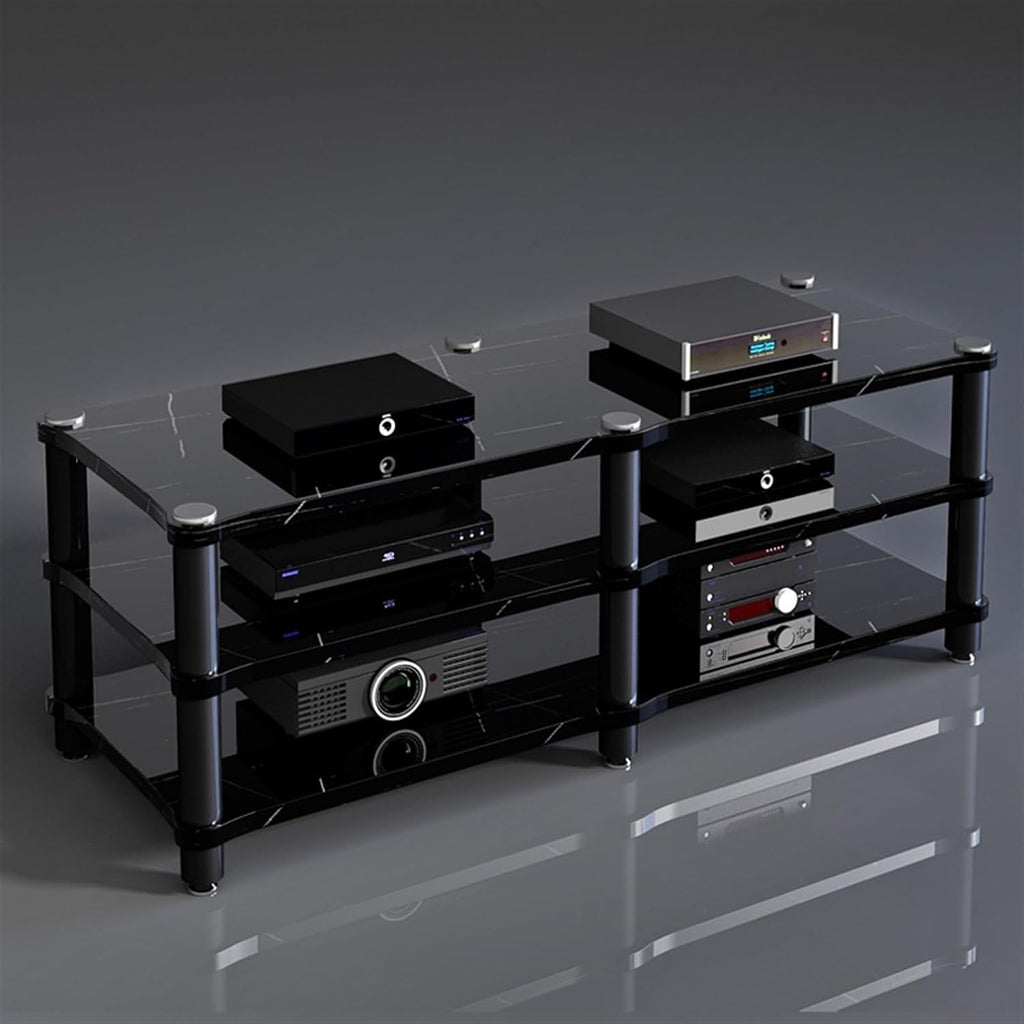Modern Multimedia Stand, 2/3 Layer Corner Entertainment Center/TV Console with Media Storage for Living Room & Bedroom, Audio Equipment Cabinet(Black,3 Tier)