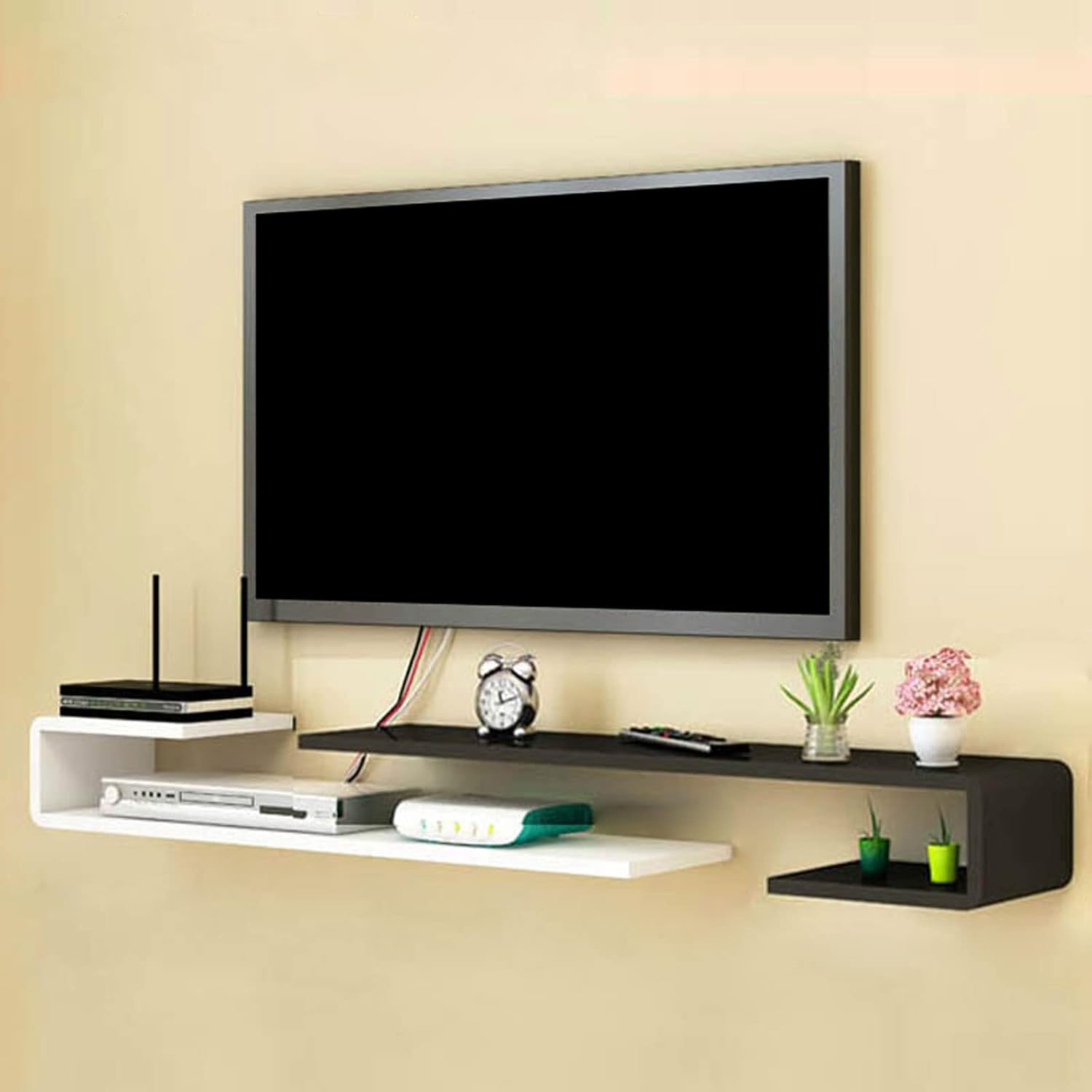 Wall mounted TV Shelf Decorative Wall Display Floating Shelf Wall Shelf TV Stand TV Console Audio-visual Equipment Shelves TV Board Media Storage Shelf TV Bracket Book Shelf Utility Shelve White Black