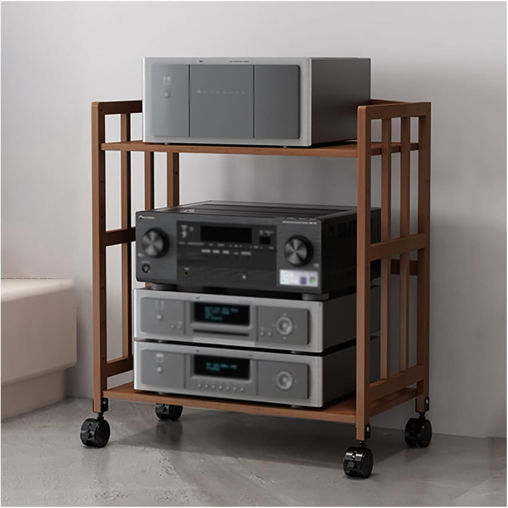HiFi Multimedia Storage Cabinet with Adjustable Shelves Mobile Audio-Video Rack on Casters for Stereo Equipment 2-Tier Storage Solution (W-55cm)