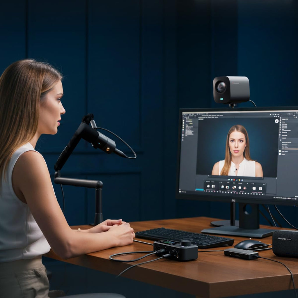 NearStream PodPro Solo Podcast Equipment Bundle with 1 Podcast Microphone, 1 Audio Interface, 1 Mic Boom Arm, 2 XLR Microphone Cable, for Podcast/Livestream/Sound Creation