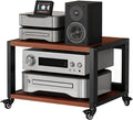 2/3/4/5-Tier Audio Component Rack with Wheels, Heavy Duty AV Media Stand HiFi Amplifier Rack, Home Storage for Record Player, Audio/Video Equipment(Black+Brown,L55xW50xH45cm)