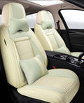 Lemon Yellow Car Seat Covers Full Set - Leather and Ice Silk Breathable Front and Rear Seat Covers for Women Men, Luxury Car Cushions