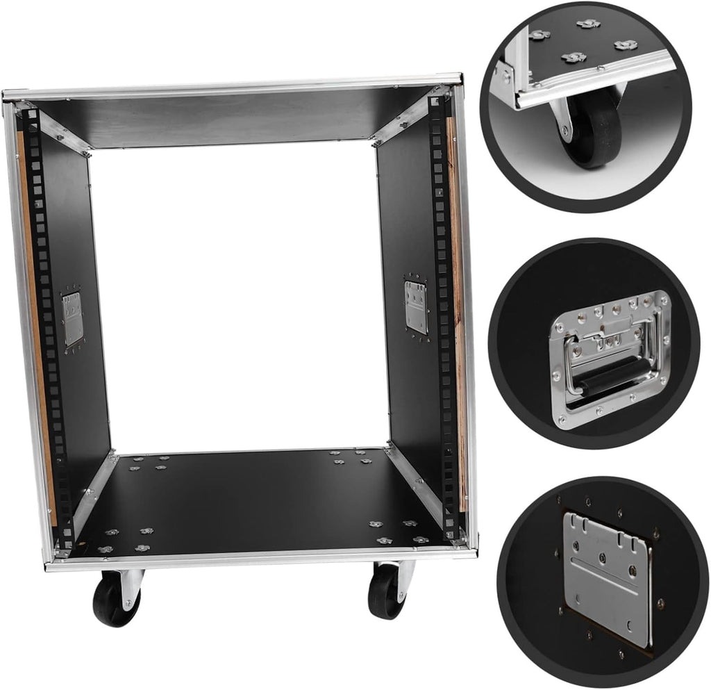 Stereo Rack Alloy Audio Shelf for Professional Equipment Portable Audio Cabinet with Handles and Rollers Easy Assembly Rack for Mixer and Computer Chassis