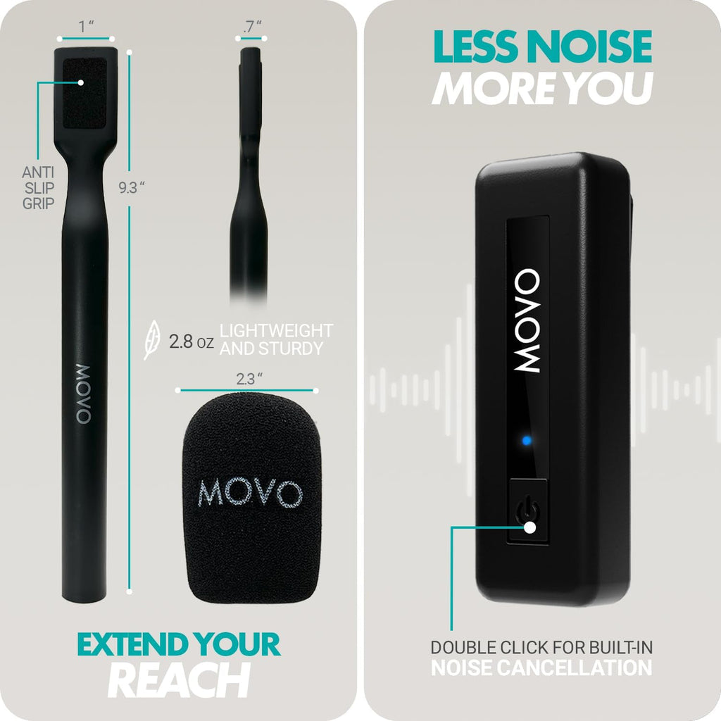 Movo WireL Mini DI-Duo Wireless Microphone for iPhone Podcast Equipment Bundle with WMX-HM Handle/Desktop Mic Stand - Wireless iPhone Mics for Podcasting, Interviews, and Content Creation