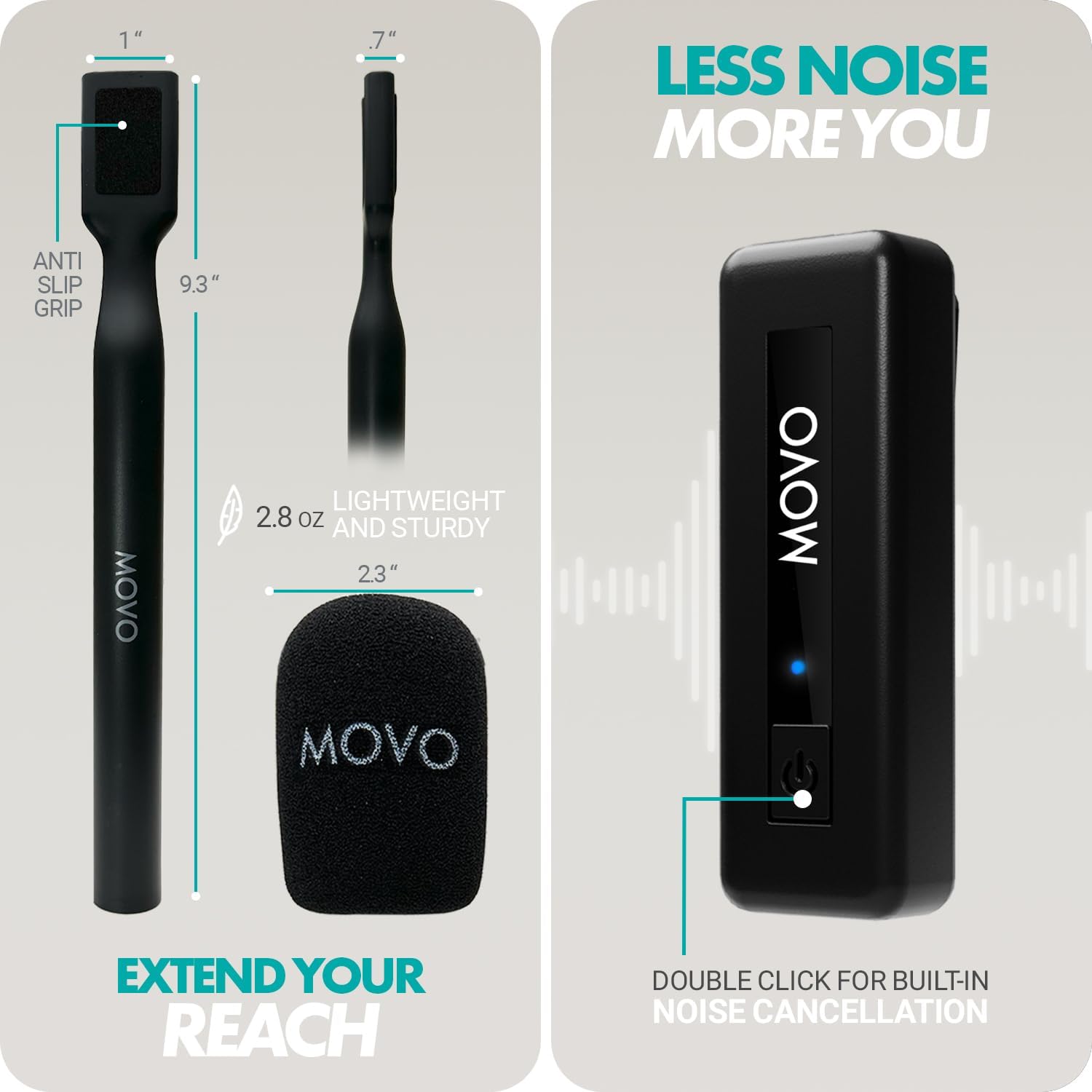 Movo WireL Mini DI-Duo Wireless Microphone for iPhone Podcast Equipment Bundle with WMX-HM Handle/Desktop Mic Stand - Wireless iPhone Mics for Podcasting, Interviews, and Content Creation