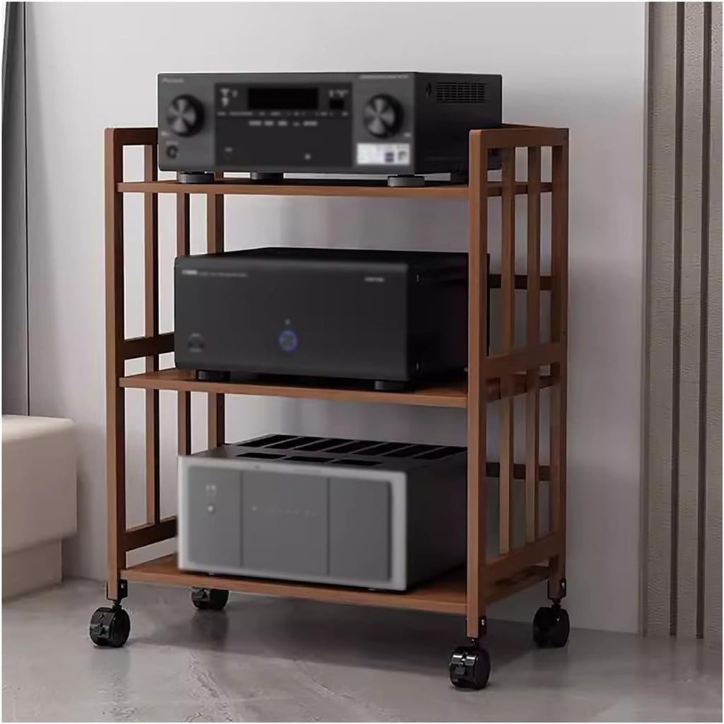 3 Tier Stereo Cabinet Furniture Large Capacity Media Storage Rack for Audio Video Equipment Shelving Corner Bookshelf with Adjustable Shelf and Universal (W-50cm-3 tie)