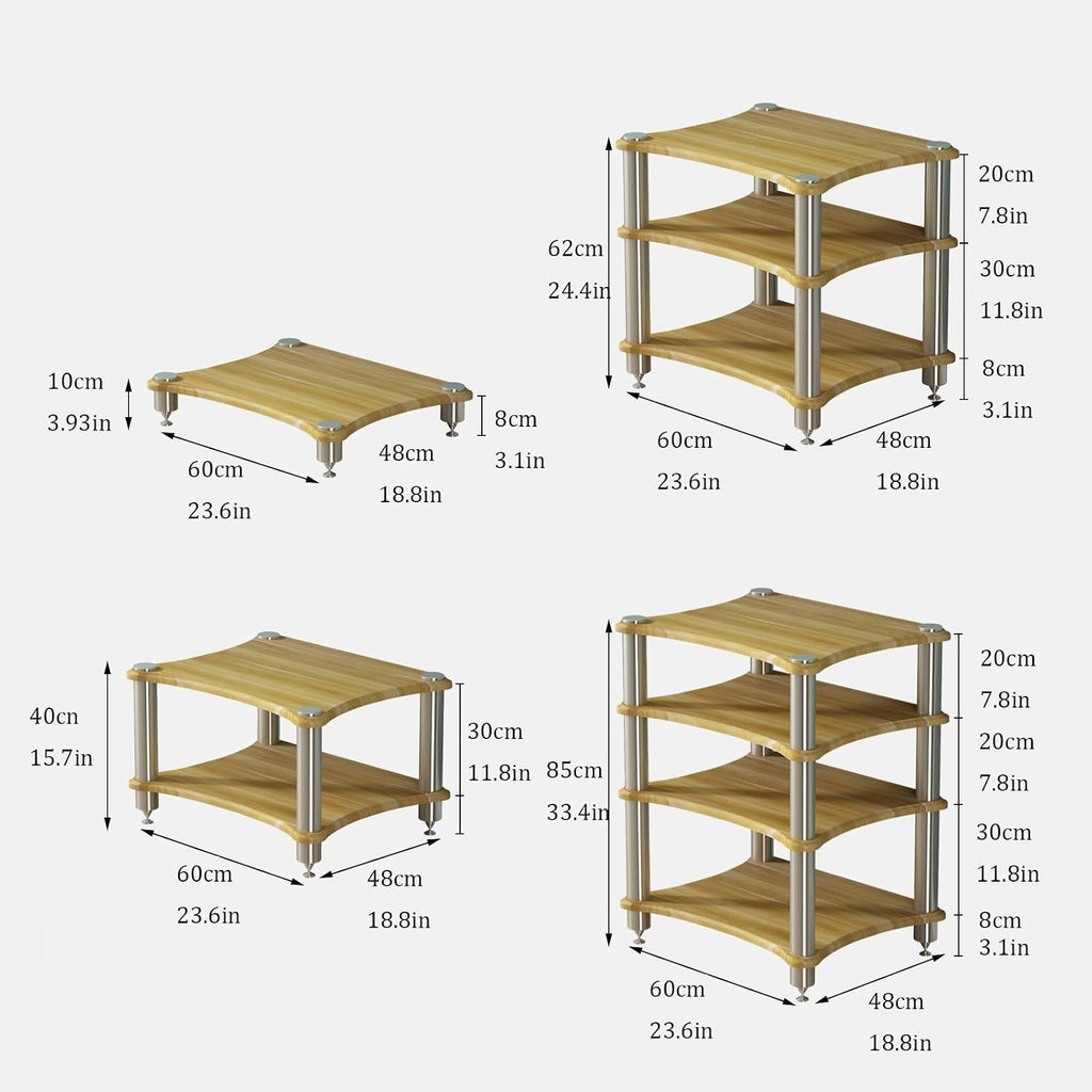 Multifunctional AV Media Stand, Open Storage Cabinet, 3-Tier Wooden Audio Rack, Stainless Steel Frame, TV & Media Component Display Shelf, Brown (60x48x62cm)