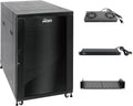 Tecmojo Fully Assembled 18U Network Cabinet AV Rack Black Equipment Rack Enclosure with Casters/Locking Doors with Dual Fan, PDU and Cantilever Shelf Installed (23.6inch DEEP Glass Door)