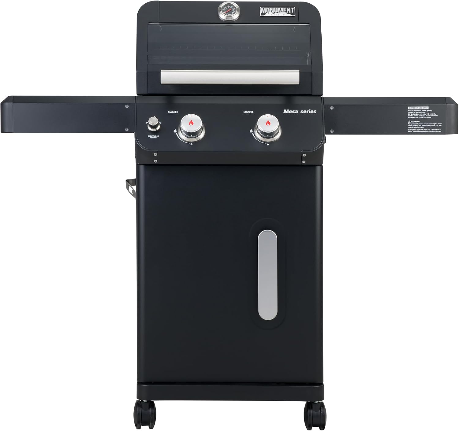 Monument Grills 2-Burner Foldable Stainless Steel Liquid Propane Gas Patio Garden Barbecue Grill with Clearview® Lid, Knob Control Mesa220 with BBQ Cover
