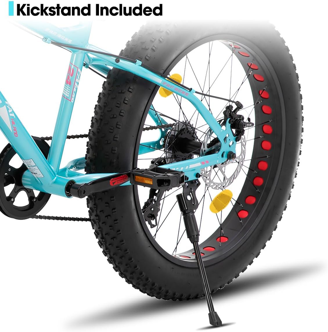 HILAND 24 26 Inch Fat Tire Mountain Bike for Men and Women, High Carbon Steel Frame Beach and Snow Wide Tire Adult Bicycle, 7-Speed and Dual-Disc Brake MTB