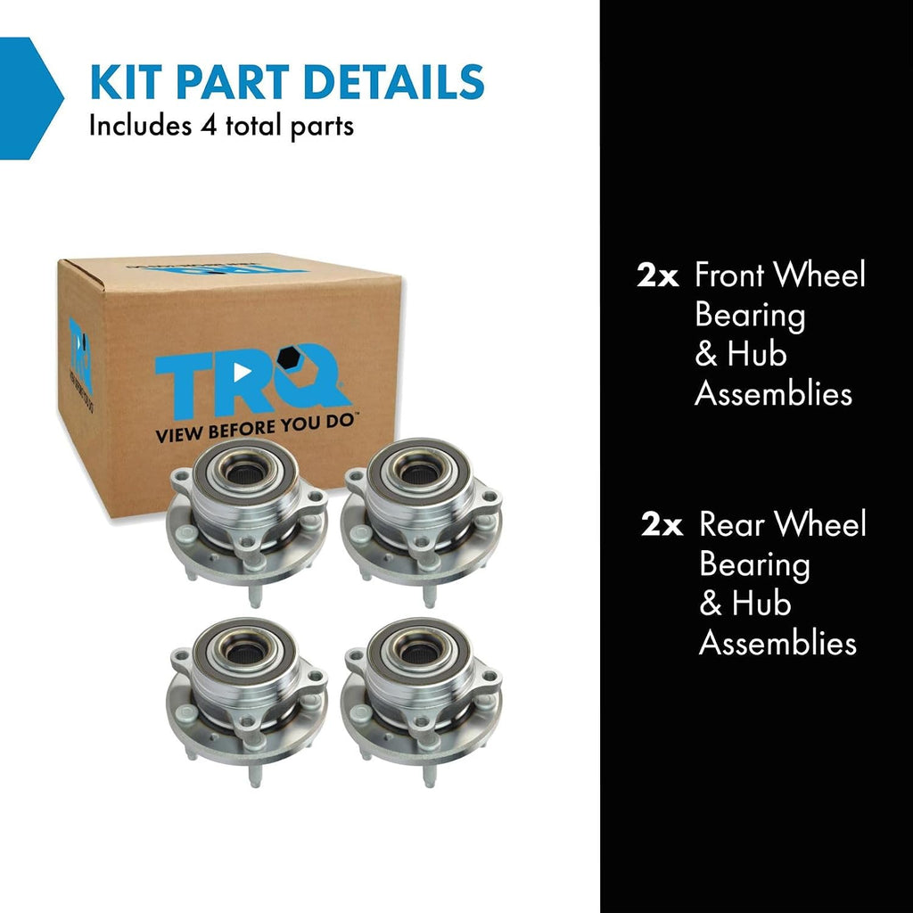 TRQ Front and Rear Wheel Bearing and Hub Assembly Set 4 Piece Compatible with 09-19 Ford Flex 10-12 Taurus 13-17 Taurus Limited SE 13-17 Taurus SHO 18-19 Taurus 09-16 Lincoln MKS 10-12 MKT