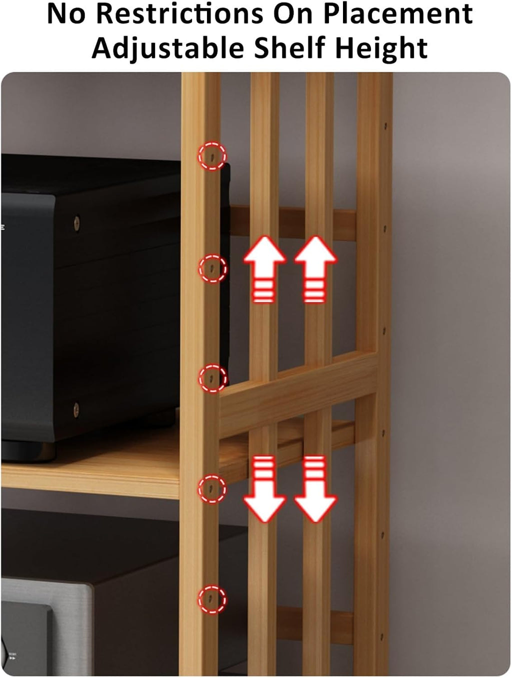 Adjustable Height Side Table Turntable Shelf TV Rack HiFi Audio Cabinet Multifunctional Storage Rolling Trolley Wood for Office and Study (50 x 38 x 53 cm)