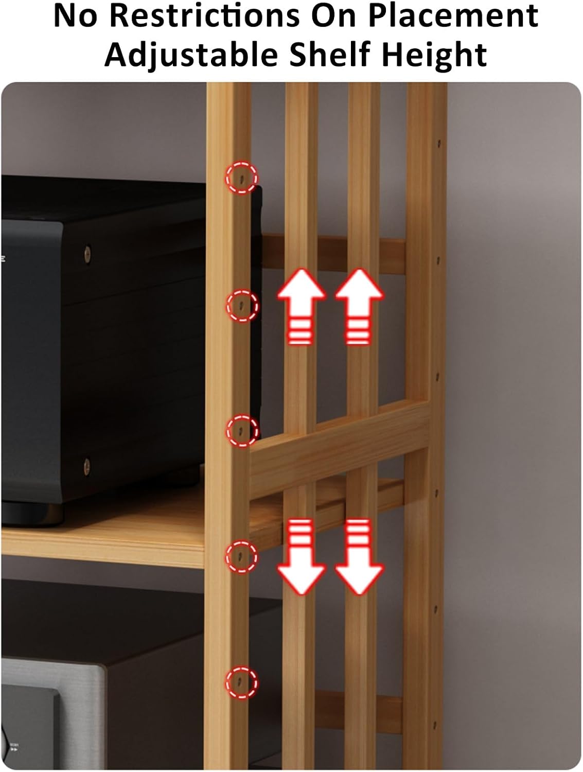 Adjustable Height Side Table Turntable Shelf TV Rack HiFi Audio Cabinet Multifunctional Storage Rolling Trolley Wood for Office and Study (50 x 38 x 53 cm)