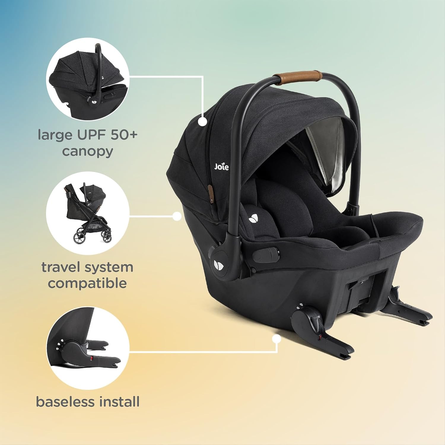 Joie Ginger and Mint Latch Travel System – 4-in-1 Travel System with Base-Free Infant Car Seat & Stroller, Built-in Latch for Easy Install and an Included All-Terrain Stroller (Shale Dark)