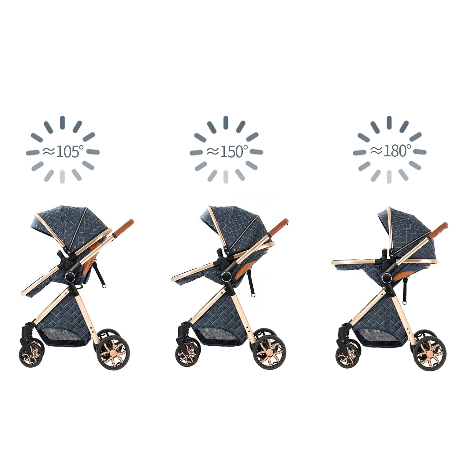 2 in 1 Baby Stroller Convertible Reversible Standard Pram Portable Pushchair Infant Buggy Baby Carriage Foldable High Landscape Pram for Toddler Newborn (225 Khaki)