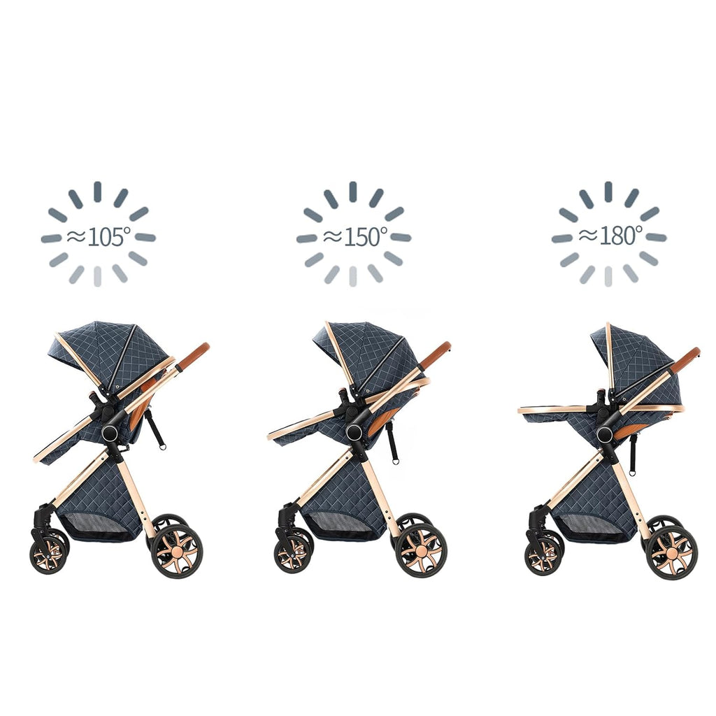 Nine point nine 2 in 1 Baby Stroller, Reversible Convertible Infant Stroller of One-Click Folding, Newborn Travel Strollers Toddler Standard Pram Carriage (225 Pink)