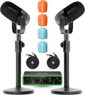 Movo Podcast Equipment Bundle - Phantom USB Audio Interface, 2 CastMic XLR Dynamic Microphones, and 2 Tabletop Stands - Complete Studio Setup for Professional Podcasting and Streaming