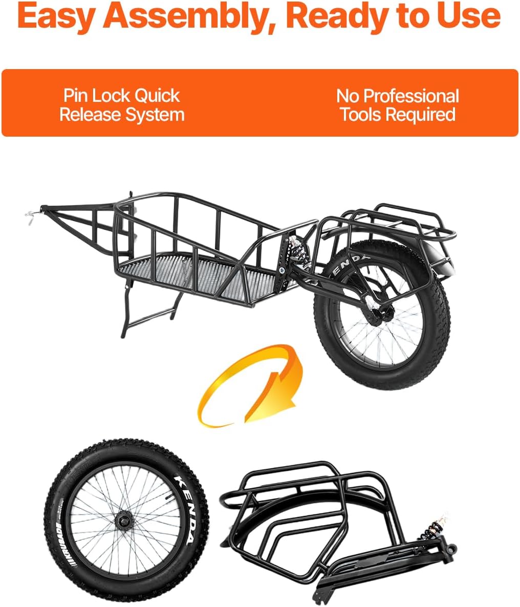 VEVOR Bike Cargo Trailer, 70/275 lbs Load Capacity, Foldable Compact Storage & Quick Release with Universal Hitch, 20' Wheels, Fits Most Bike Wheels, Carbon Steel Frame, Heavy-Duty Bicycle Wagon Cart
