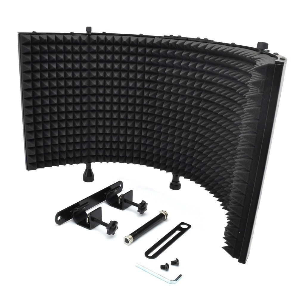 Pyle, Microphone Isolation Shield, Sound Dampening Foam, Studio Quality, Adjustable Mic Depth, Folding Panels, Countertop & Stand Mountable, Includes Removable Shock Mount, Universal Threading