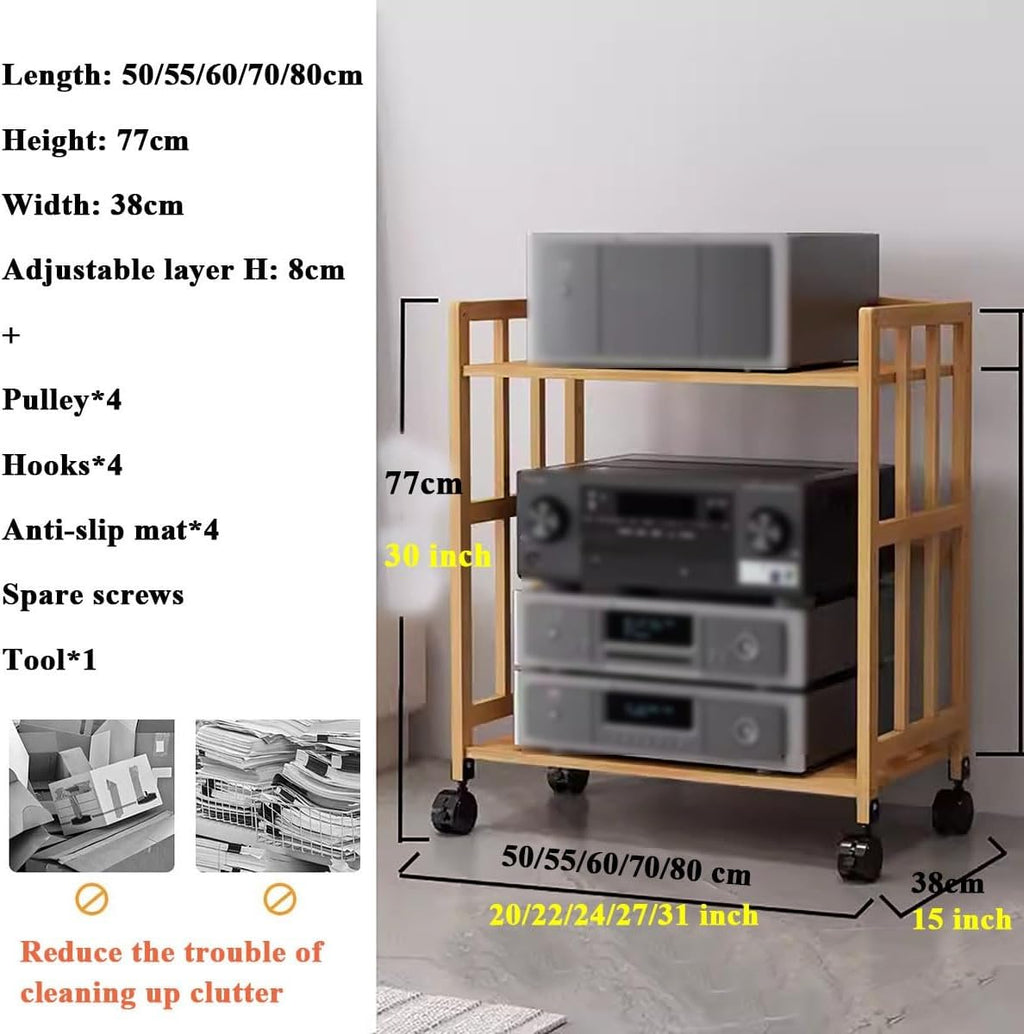 2/3/4/5 Tier Media Component Storage Unit Shelves, Movable Audio Video Tower DVD CD Record Player Stand Stereo Equipment Cabinet, Turntable Holder For Living Room Office, Corner(W-50cm-2 tier-B)