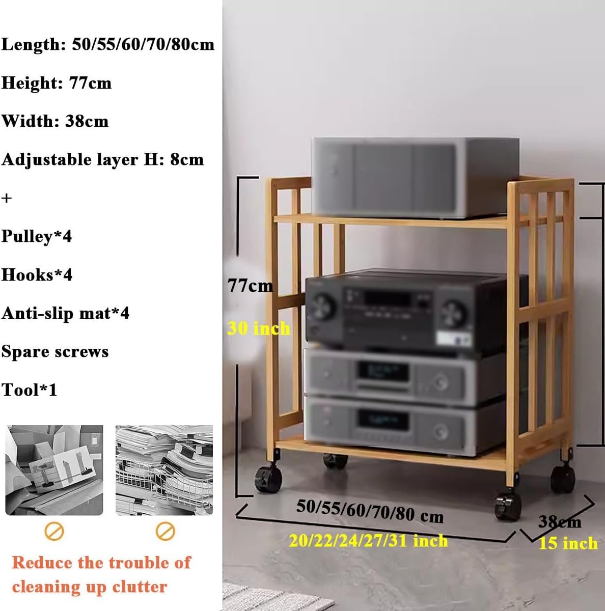 2/3/4/5 Tier Media Component Storage Unit Shelves, Movable Audio Video Tower DVD CD Record Player Stand Stereo Equipment Cabinet, Turntable Holder For Living Room Office, Corner(W-50cm-2 tier-B)