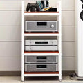 AV Media Stand,Media Stand, Audio Rack Av Stand Tower Power Amplifier Equipment Cabinet Floor-Standing Retro Storage Shelves with Height Adjustable Wooden Shelf(White+Teak)
