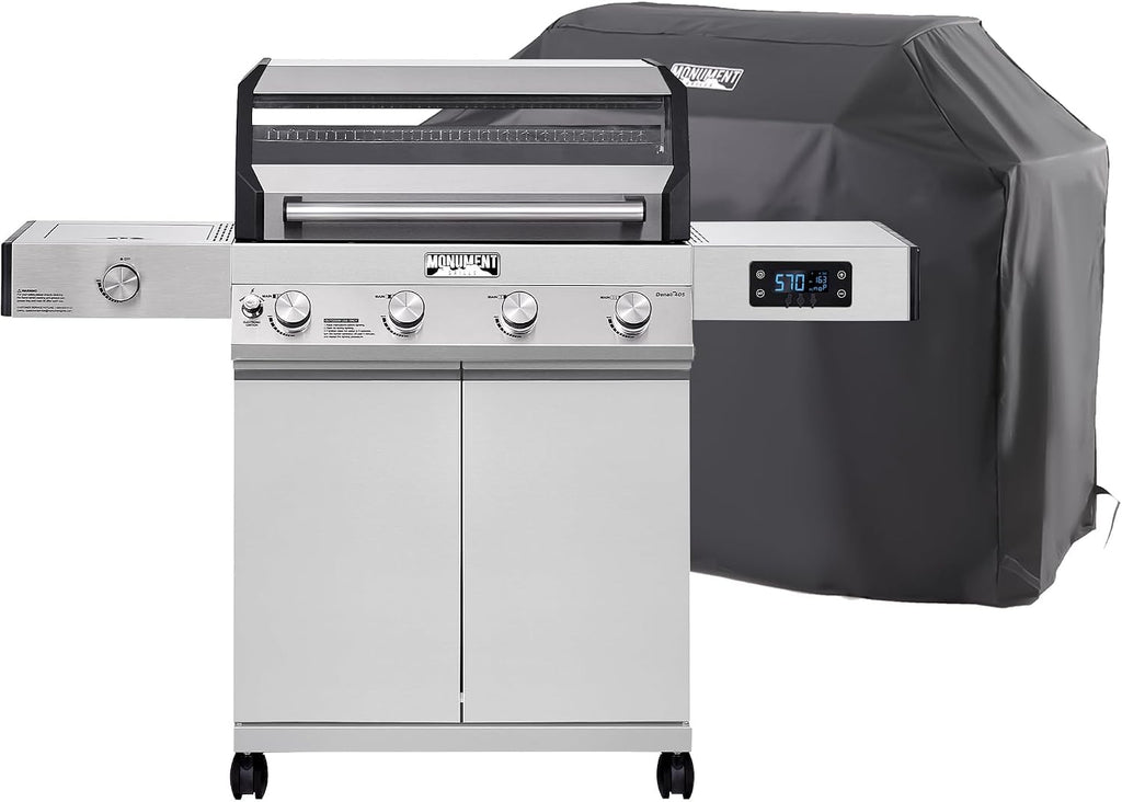 Monument Grills Denali Series, Denali 405 4-Burner Liquid Propane Gas Smart BBQ Grill Stainless Steel with BBQ Cover(2 items)