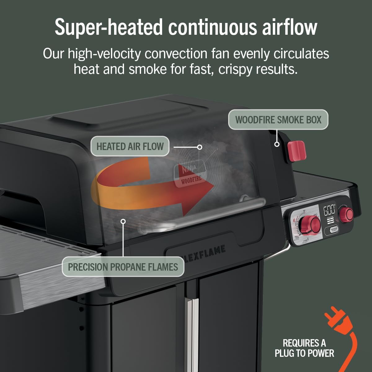 Ninja FlexFlame Grill and Smoker | Electric and Propane Grill, Roaster, BBQ Grill | 5-in-1 Cooking System | 3 Burner | Digital Control | Outdoor Cooking, Griddle, Pizza Maker | Black | PG301BK