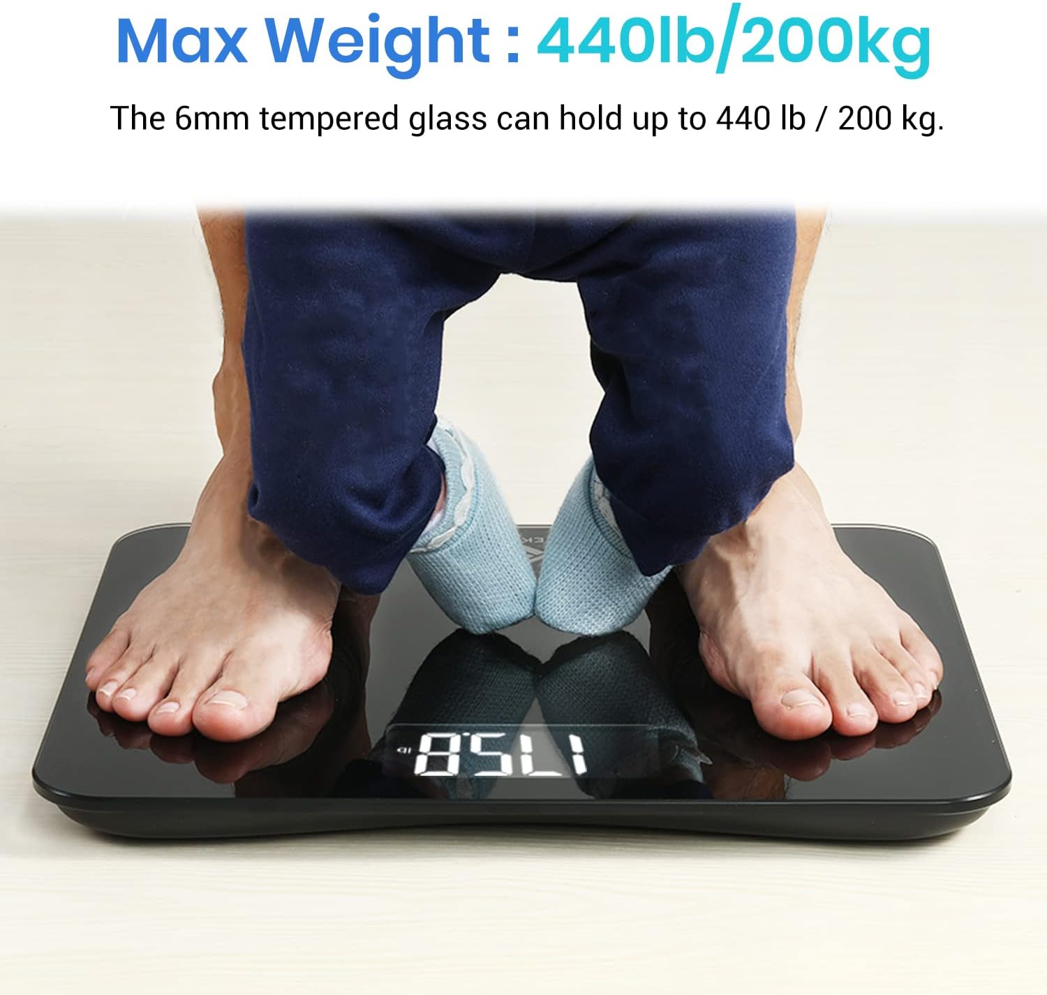 Etekcity Scale for Body Weight, Bathroom Digital Weighing Machine, Extra Wide Platform, High Capacity, Accurate and Safe, Large Backlit LCD Display, 440 lb, Tempered Glass (Pack of 5)