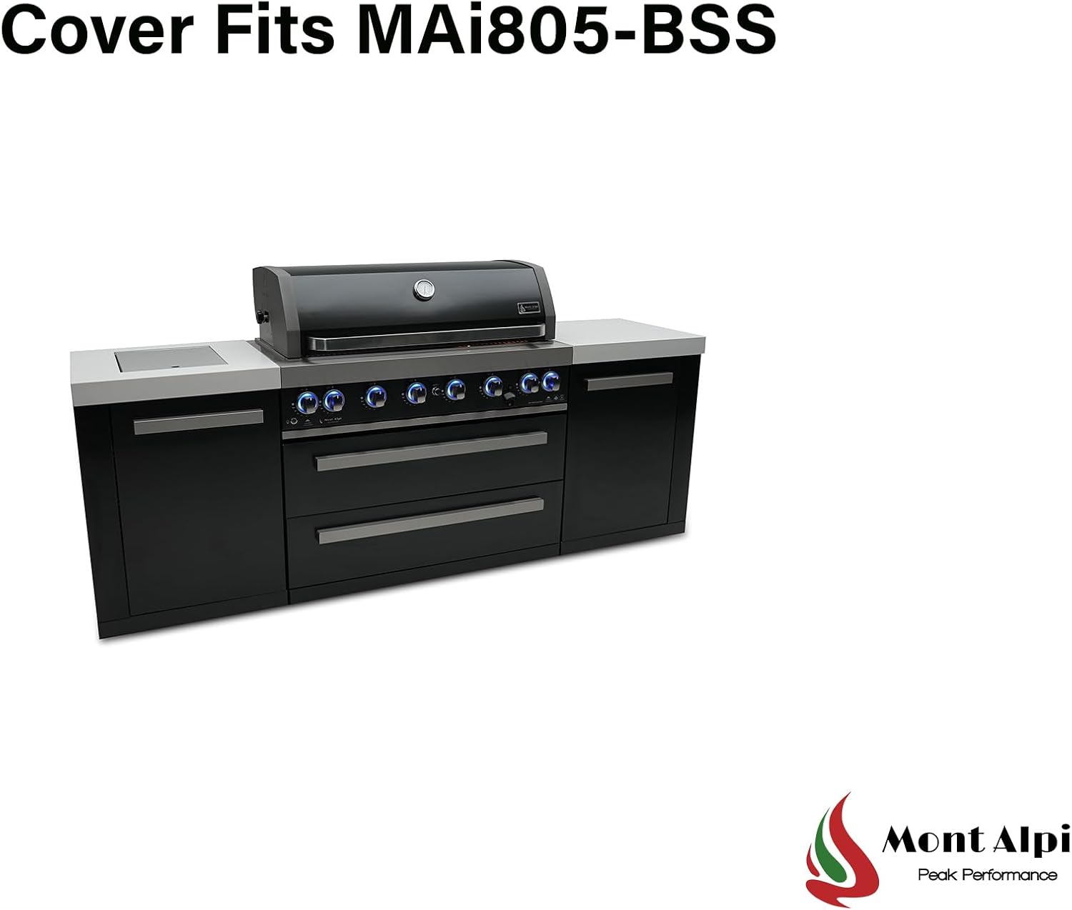 Mont Alpi Heavy Duty Black Water Resistant All Weather Cover for 94' W x 23' D Deluxe Original and Black Outdoor Kitchen Island Grill Models - MAi805 / MAi805-D MAi805-BSS / MAi805-DFC / MAi805-BSSFC