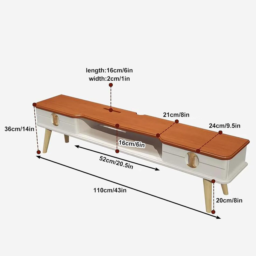 Retro TV Stand for 32-70' TVs, Entertainment Center Audio and Video Equipment Storage with 2 Drawers, for Living Room, Bedroom and Office (Color : White, Size : 110x36x24cm/43x14x10in)